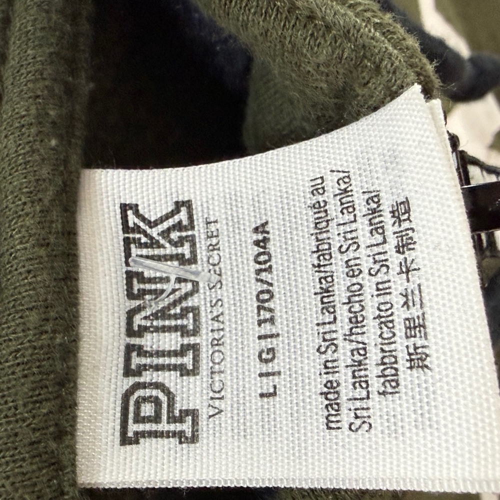 PINK Victorias Secret Olive Green Faux Fur Lined Full Zip Hoodie Logo Large - Picture 3 of 8